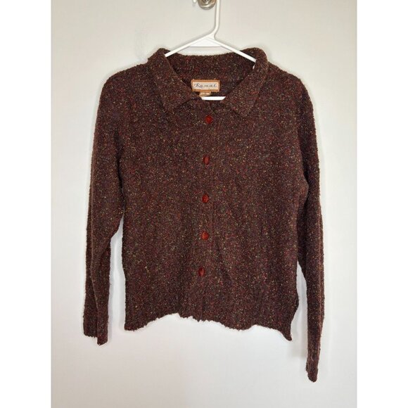 KAMAL Wool Blend Cardigan Womens M Brown Colorful Collared - Picture 4 of 5
